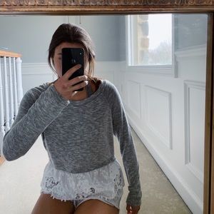 Maison Julies Gray Knit Cardigan with White Linen